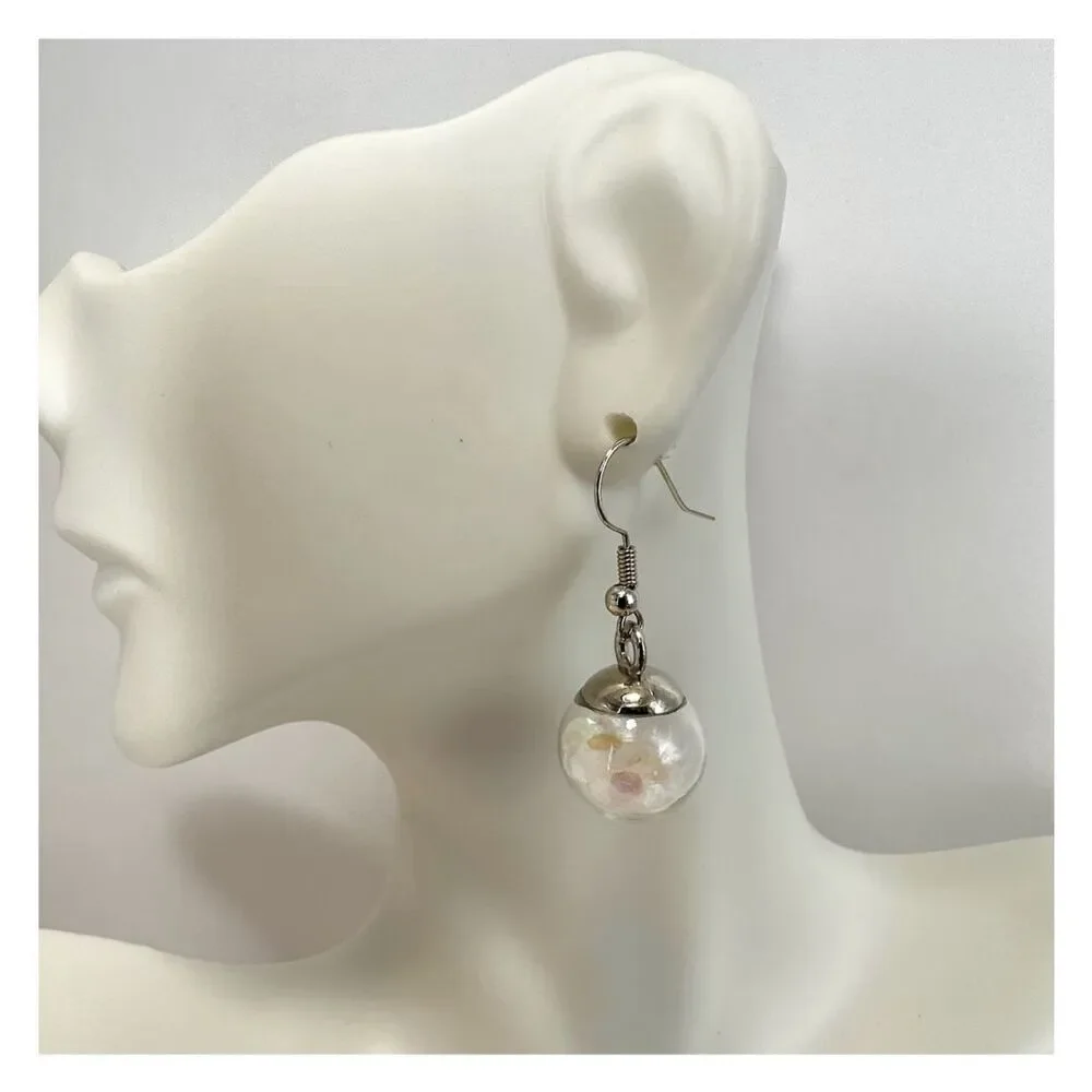 Silver tone glass confetti earrings